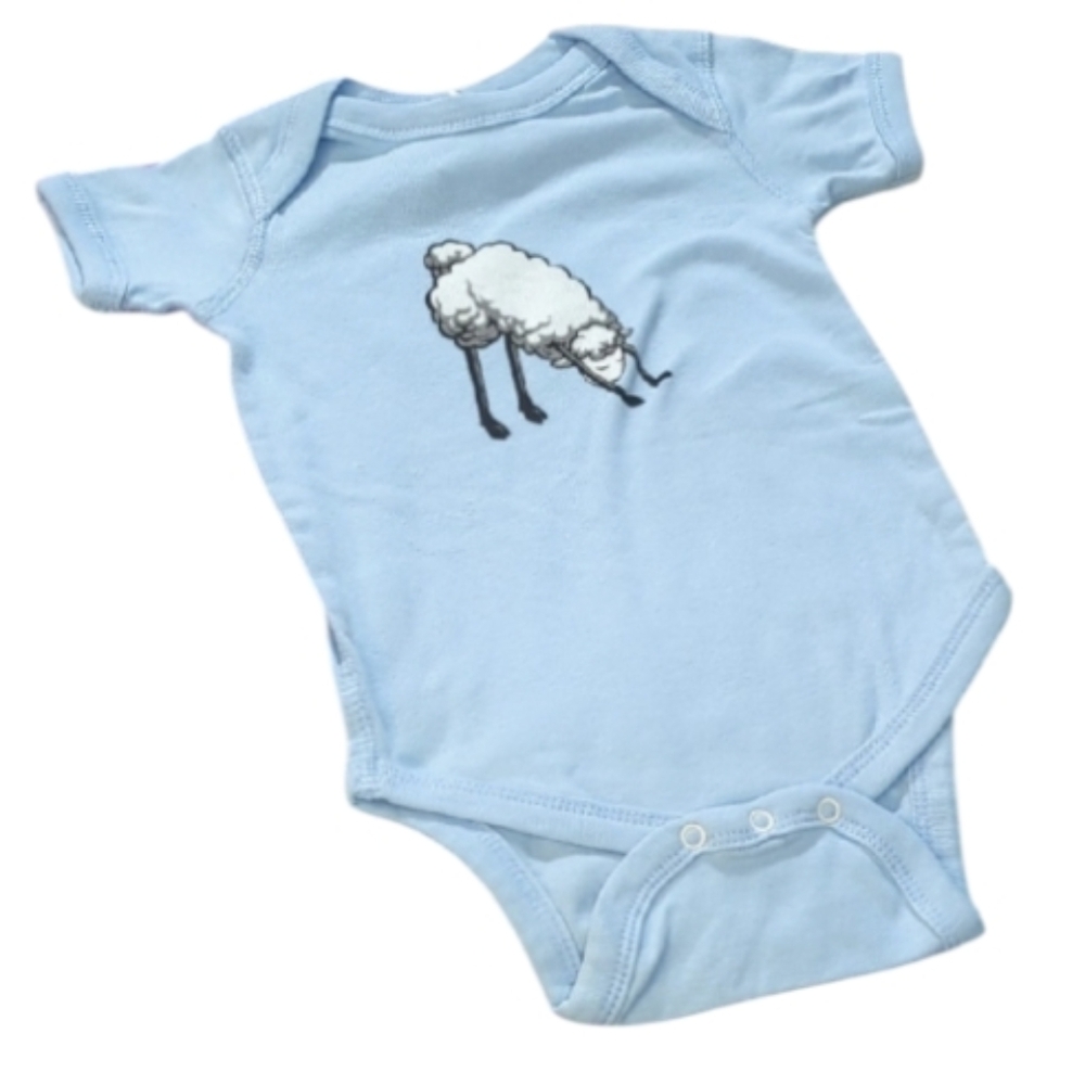 6/$15 Rabbit Skins Light Blue Sheep Graphic Baby Bodysuit – Size 12 Months